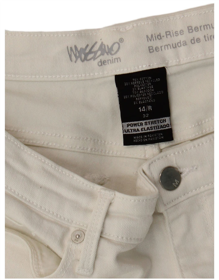 Mossimo Bermudas de tiro medio para mujer, pantalones cortos de mezclilla US 14 grande W32 algodón blanco