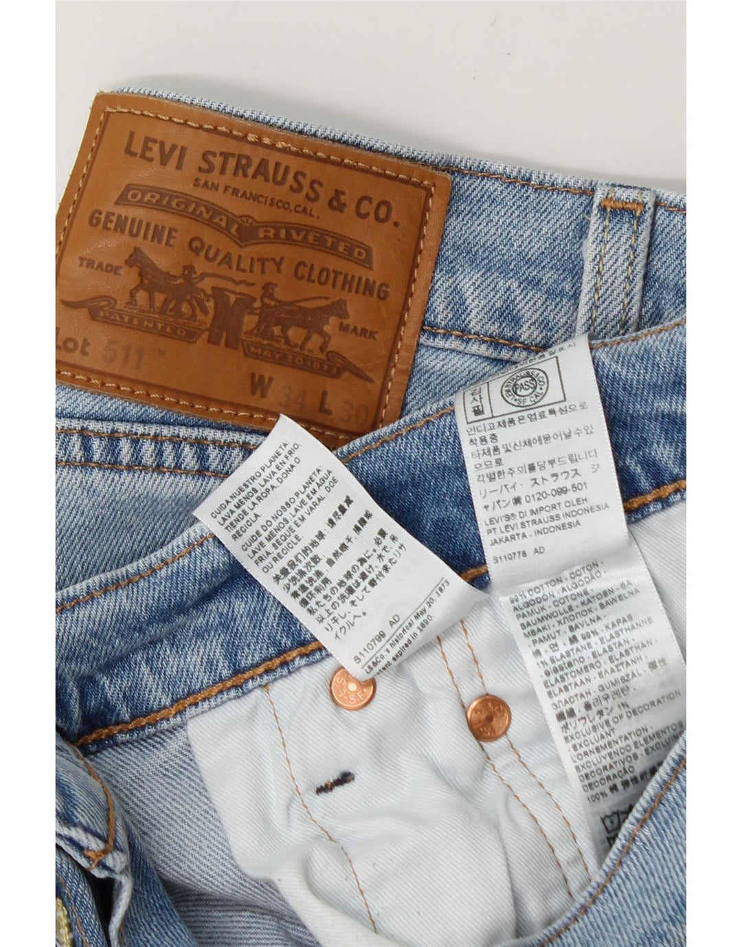 Levi's Hombre 511 Slim Jeans W34 L30 Algodón Azul