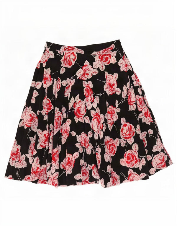 Vintage mujer falda plisada W30 medio negro floral