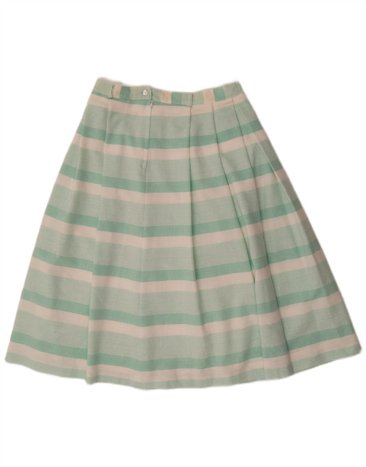 VINTAGE Falda plisada para mujer Reino Unido 12 Medio W28 Poliéster a rayas verdes