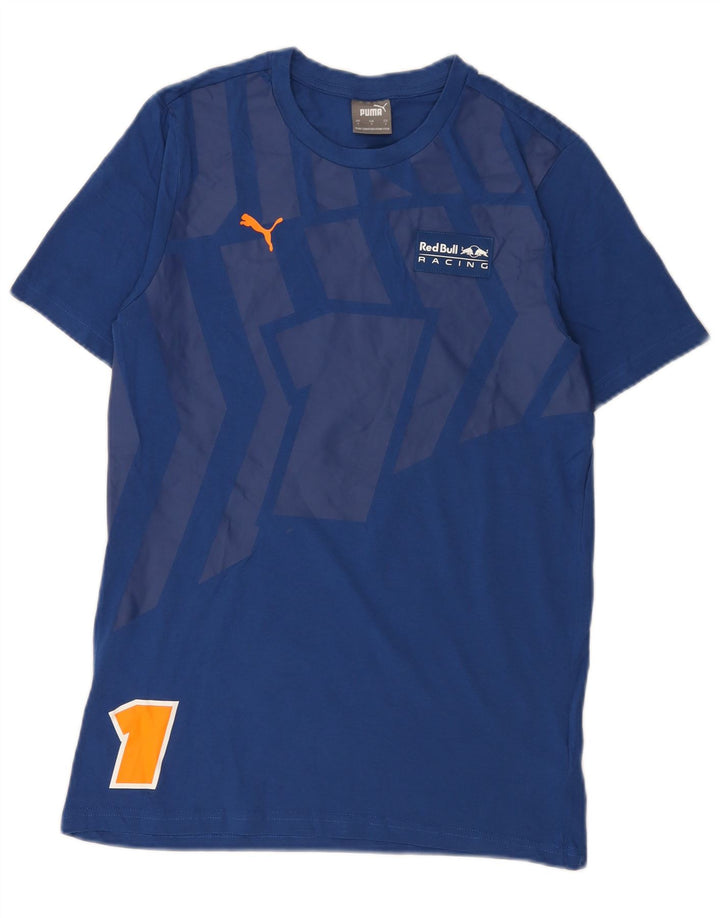 Camiseta Puma Red Bull Graphic para hombre, parte superior de algodón geométrico azul pequeño