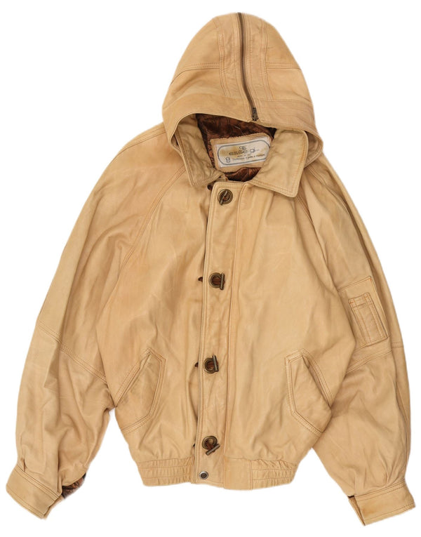 Vintage mujer de gran tamaño con capucha chaqueta de cuero sintético EU 34 XS Beige Viscosa
