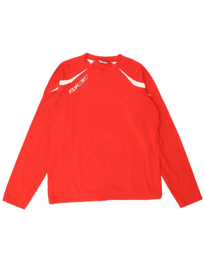 REEBOK Hombre Top gráfico manga larga pequeño rojo color block algodón