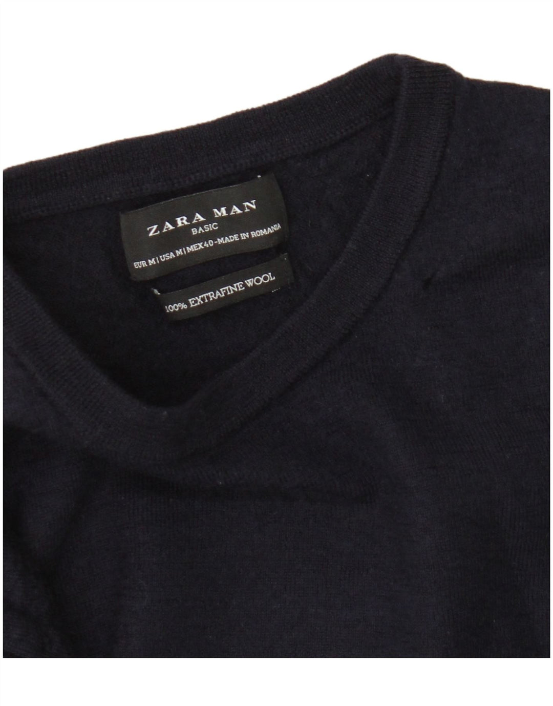 Zara Hombre Jersey De Cuello Redondo De Lana Azul Marino Mediano