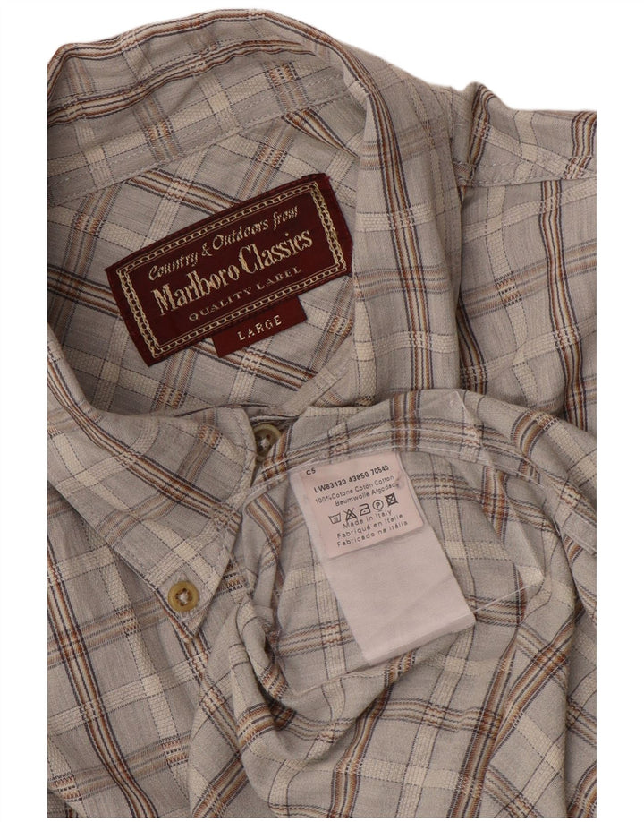 Camisa Marlboro Classics Hombre Grande Gris Cuadros Algodón