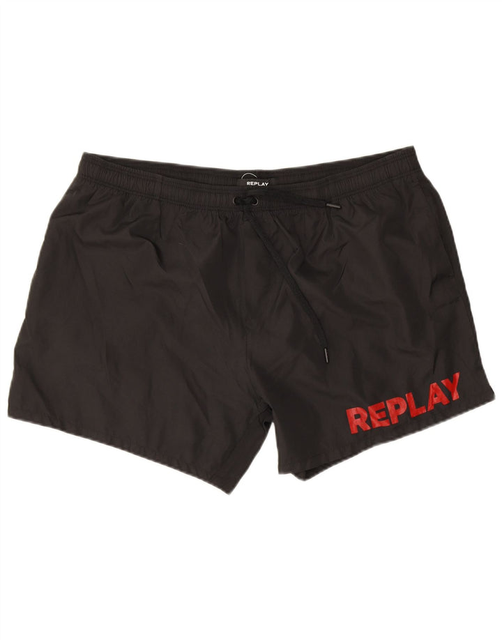 Replay Bañador con estampado gráfico para hombre, talla grande, negro