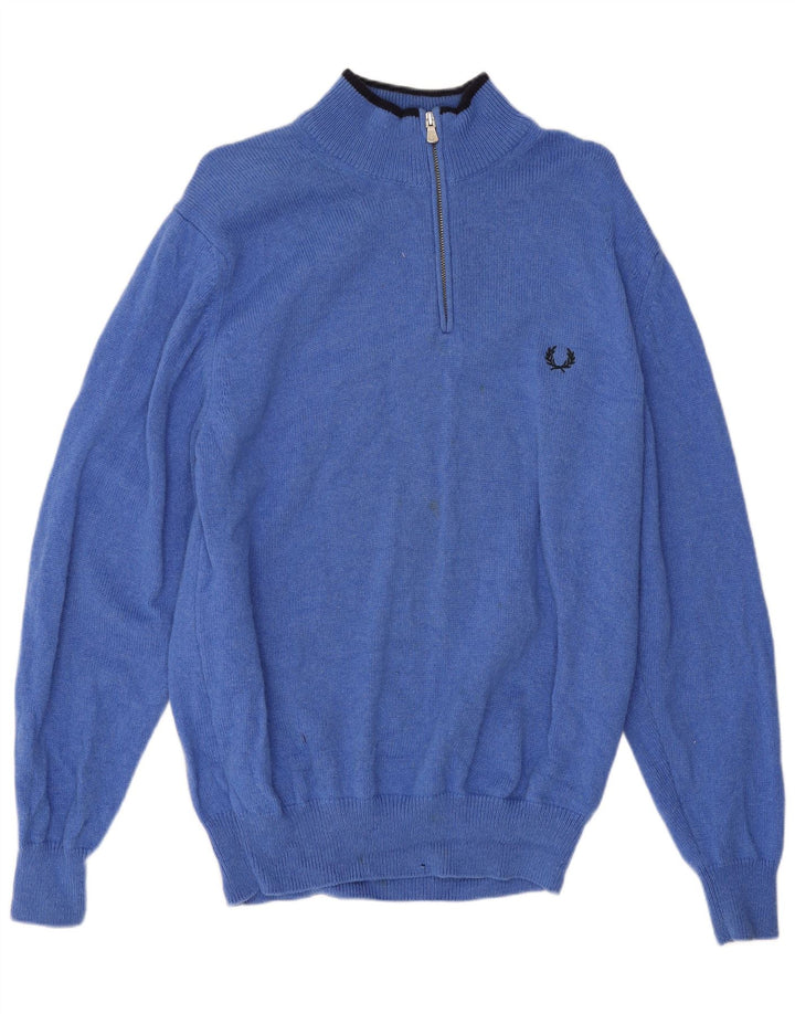 Fred Perry Hombre Jersey Con Cuello Y Cremallera De Lana Azul Medio