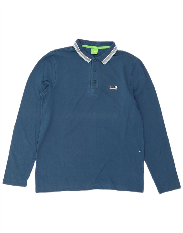 HUGO BOSS Polo de corte regular y manga larga para hombre Azul pequeño