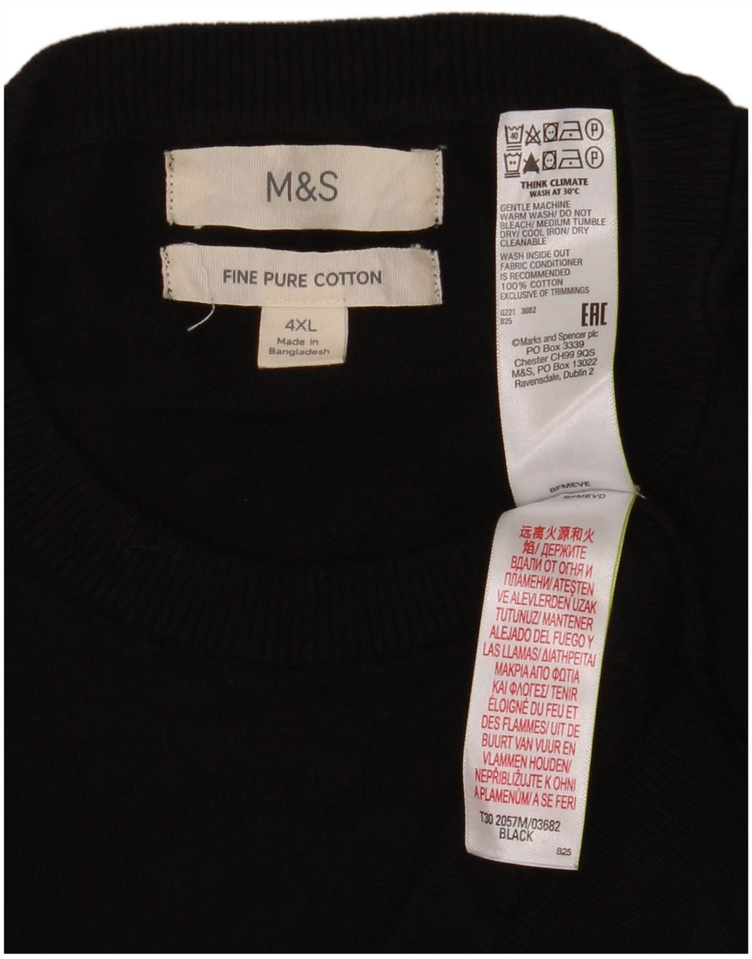Marks & Spencer - Jersey de cuello redondo para hombre, talla 4XL, algodón negro