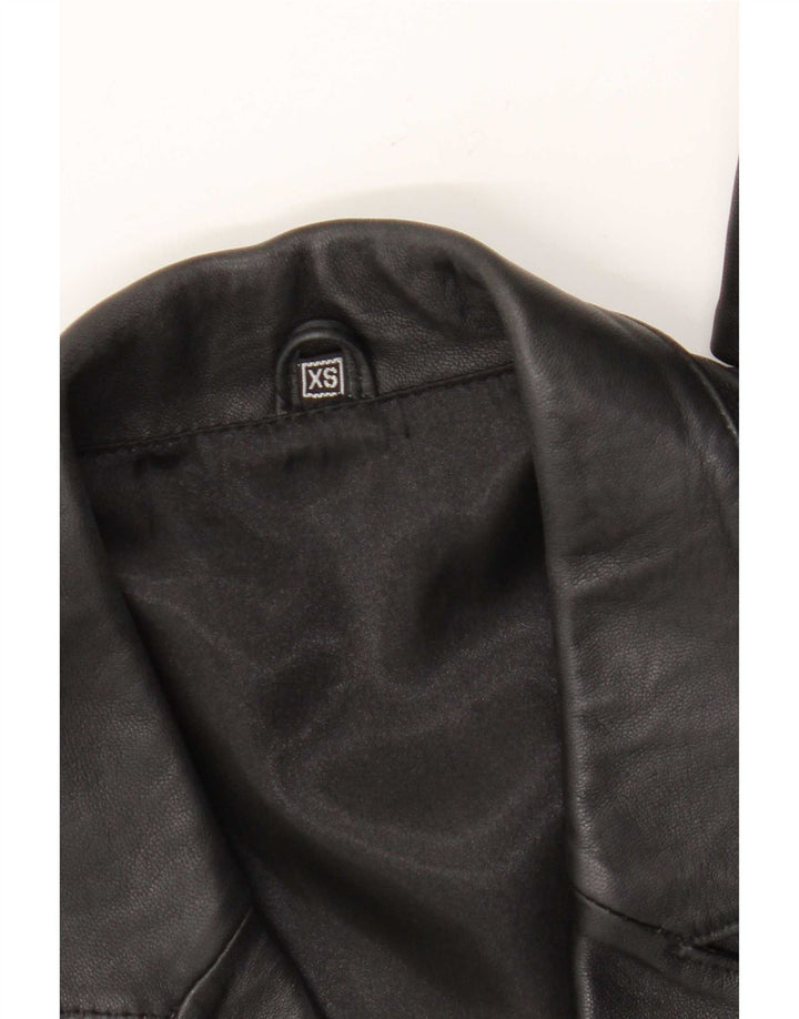 Vintage mujer 3 botones cuero Blazer chaqueta Reino Unido 6 XS negro