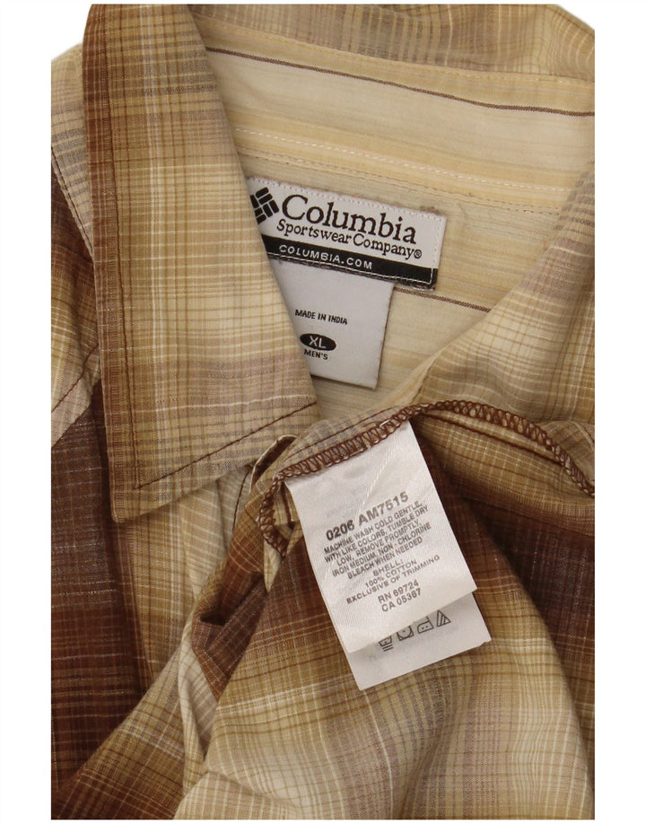 Columbia Camisa Hombre XL Algodón A Cuadros Marrón
