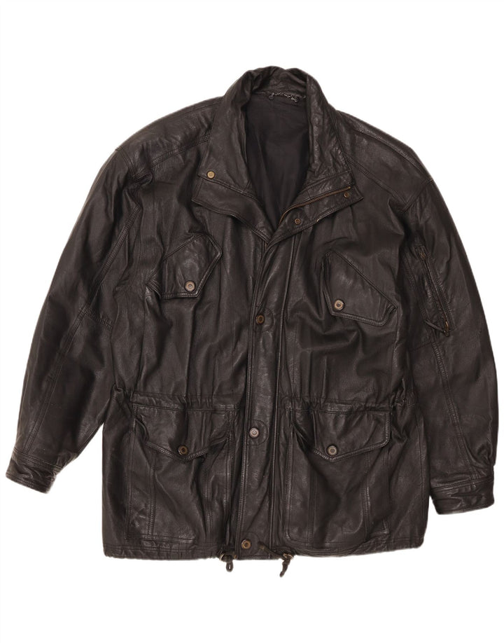Chaqueta de cuero vintage para hombre Reino Unido 42 XL Negro
