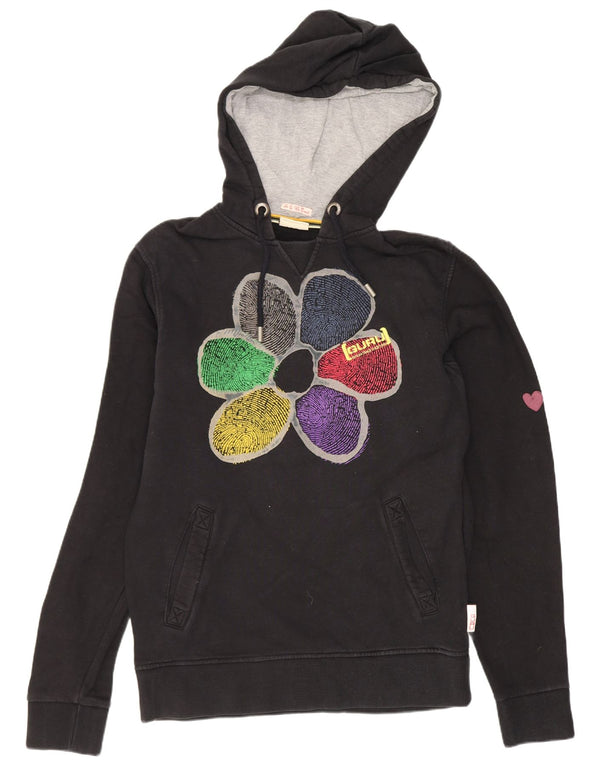 Guru Sudadera con capucha gráfica para mujer UK 12 Medium Black Floral