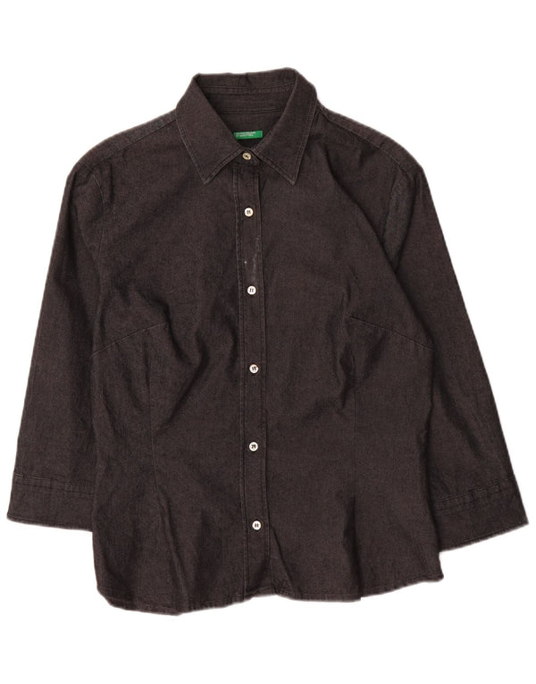 BENETTON Camisa de manga 3/4 para mujer UK 40 Small Gris Algodón