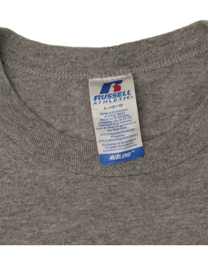 RUSSELL ATHLETIC Mens Graphic T-Shirt Top Large Grey Polyester Vintage Russell Athletic and Second-Hand Russell Athletic from Messina Hembry 