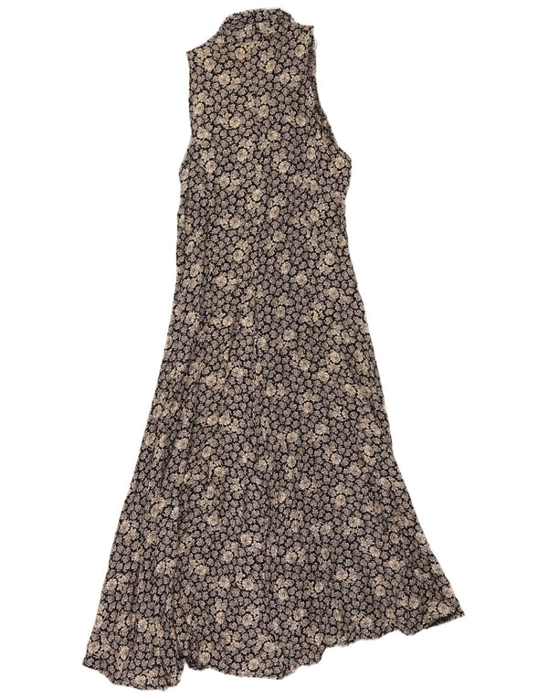 Vintage mujer Maxi Halter vestido Reino Unido 10 pequeño negro floral viscosa