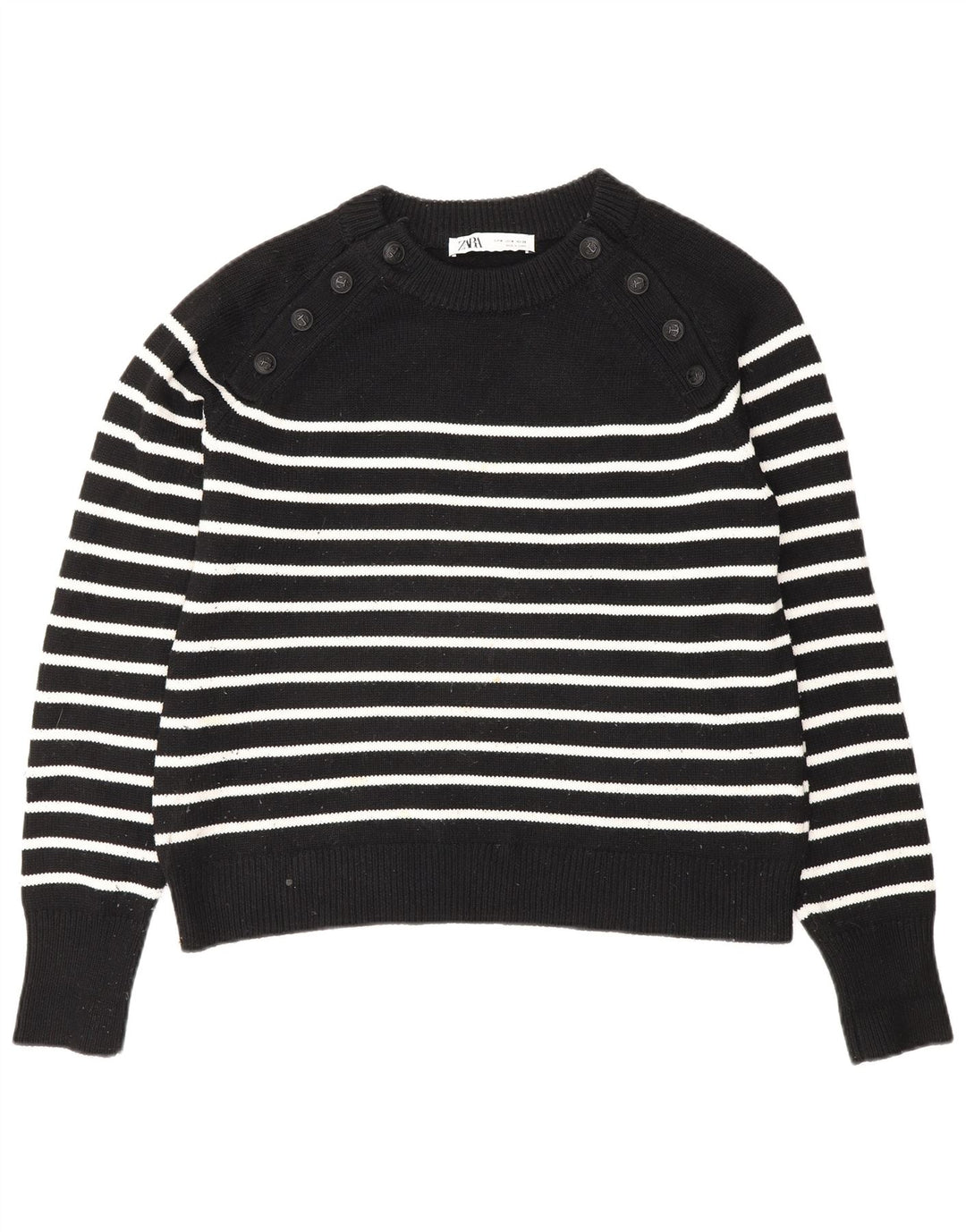 Zara - Jersey con cuello barco para mujer, talla 40, poliéster a rayas negras medianas