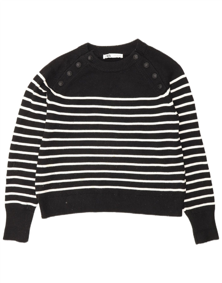 Zara - Jersey con cuello barco para mujer, talla 40, poliéster a rayas negras medianas