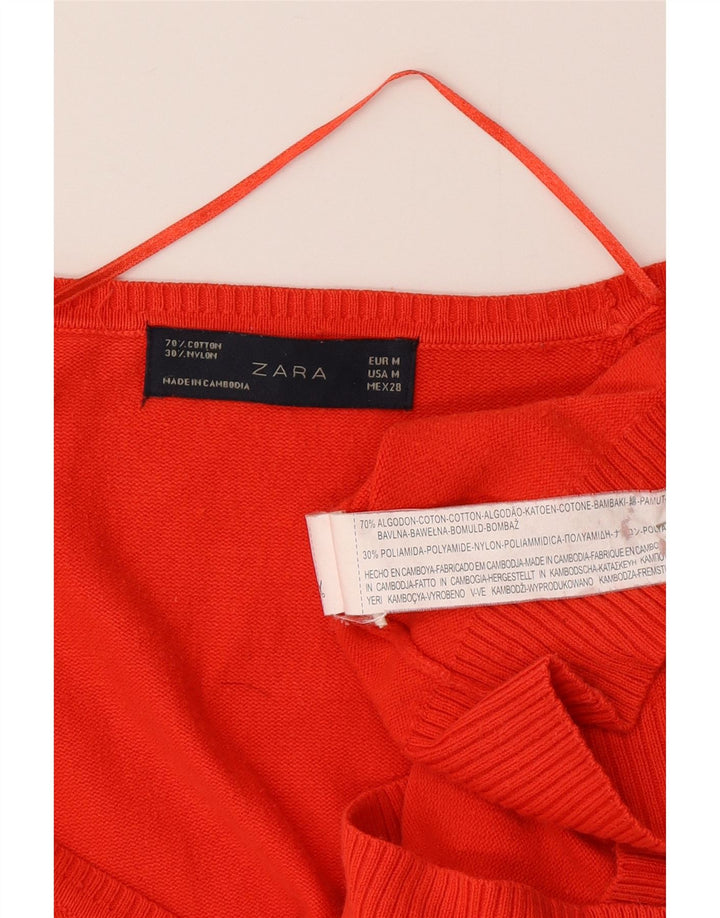 Zara Mujer Cárdigan Suéter UK 12 Mediano Rojo Algodón