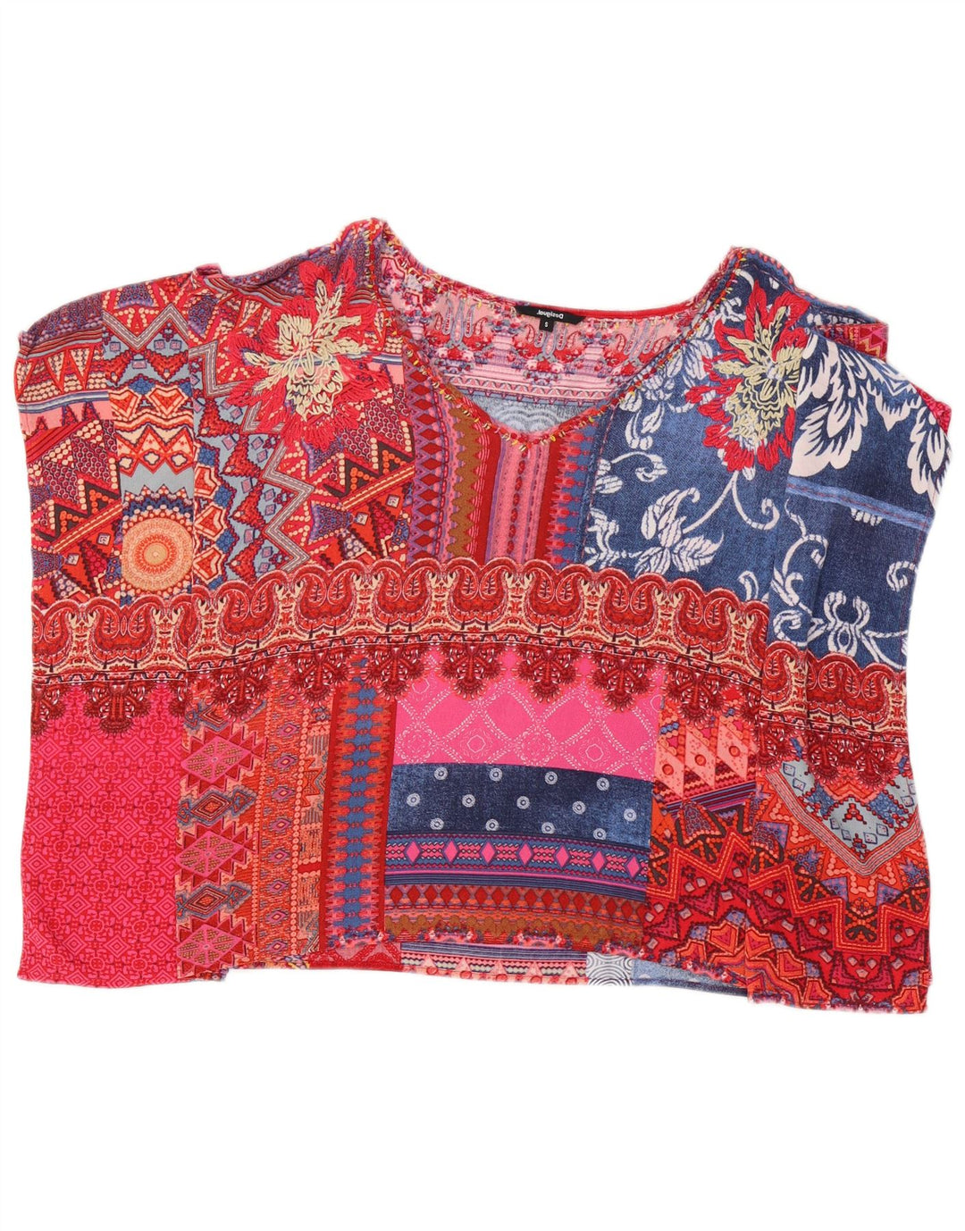 Desigual Mujer Poncho Blusa Top UK 10 Small Multicolor Patchwork
