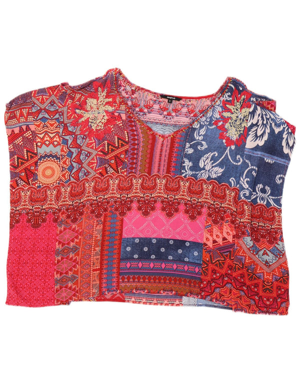 Desigual Mujer Poncho Blusa Top UK 10 Small Multicolor Patchwork