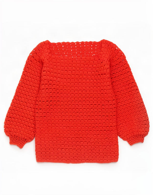 Vintage mujeres ver a través de barco cuello jersey suéter Reino Unido 12 rojo medio