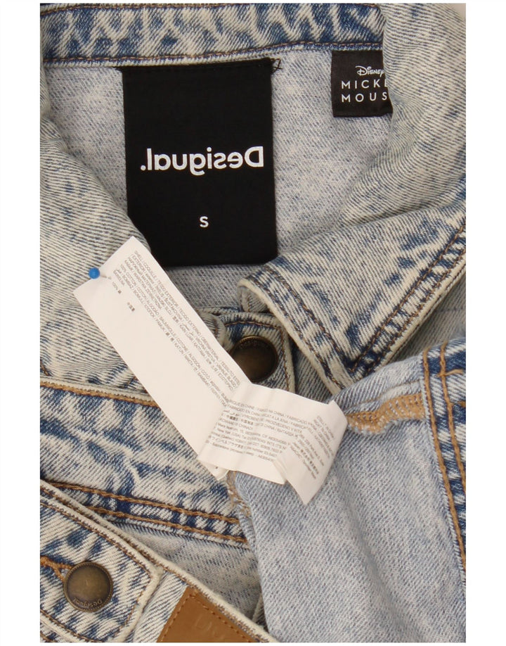 Desigual Mujer Mickey Mouse Graphic Denim Chaqueta UK 10 Pequeño Algodón Azul