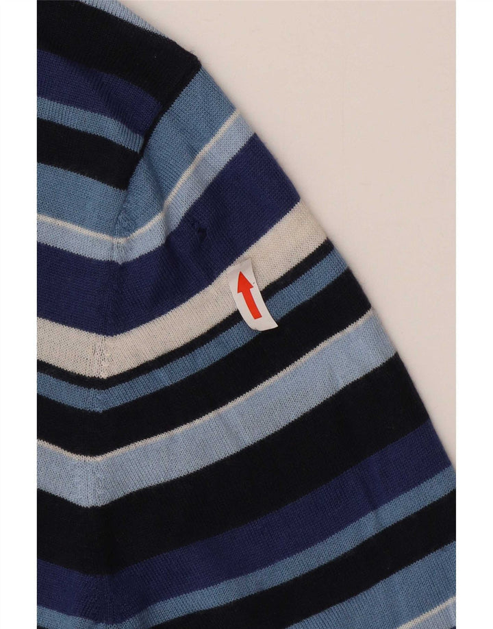 Rifle Jersey con cuello en V para hombre Jersey de lana a rayas azul marino medio