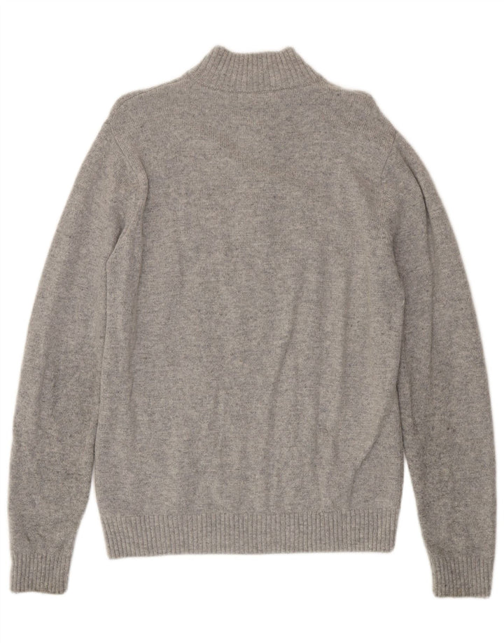 Crew Clothing Suéter tipo jersey con cuello y cremallera para hombre, lana de cordero gris grande