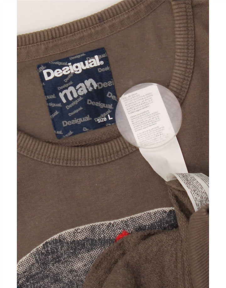 Desigual Hombre Sudadera Gráfica Jumper Large Gris Algodón