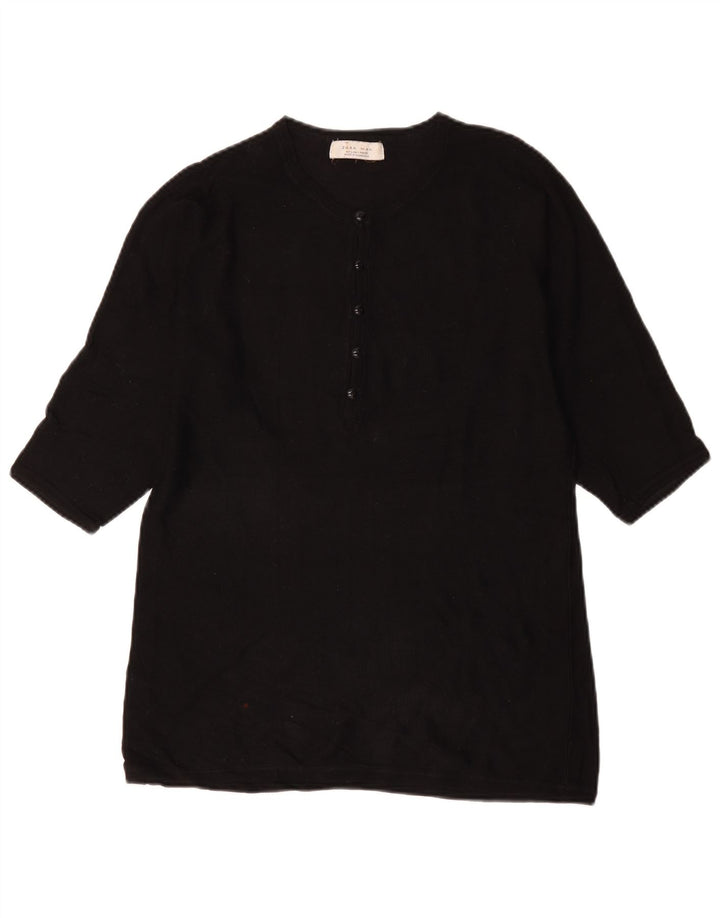 Zara Hombre Jersey De Manga Corta Con Cuello Con Botones Grande Negro