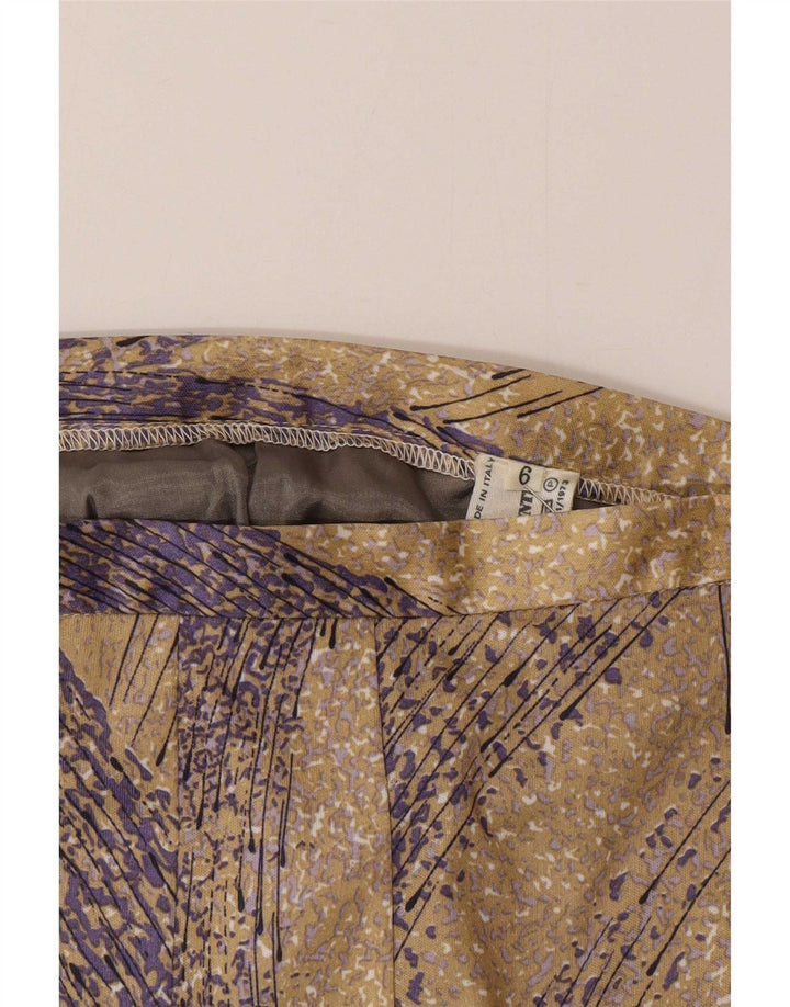 Vintage mujer patrón abstracto una línea falda W34 poliéster beige grande