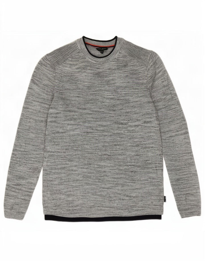 Ted Baker - Jersey de cuello redondo para hombre, talla 3, lino moteado, color gris medio