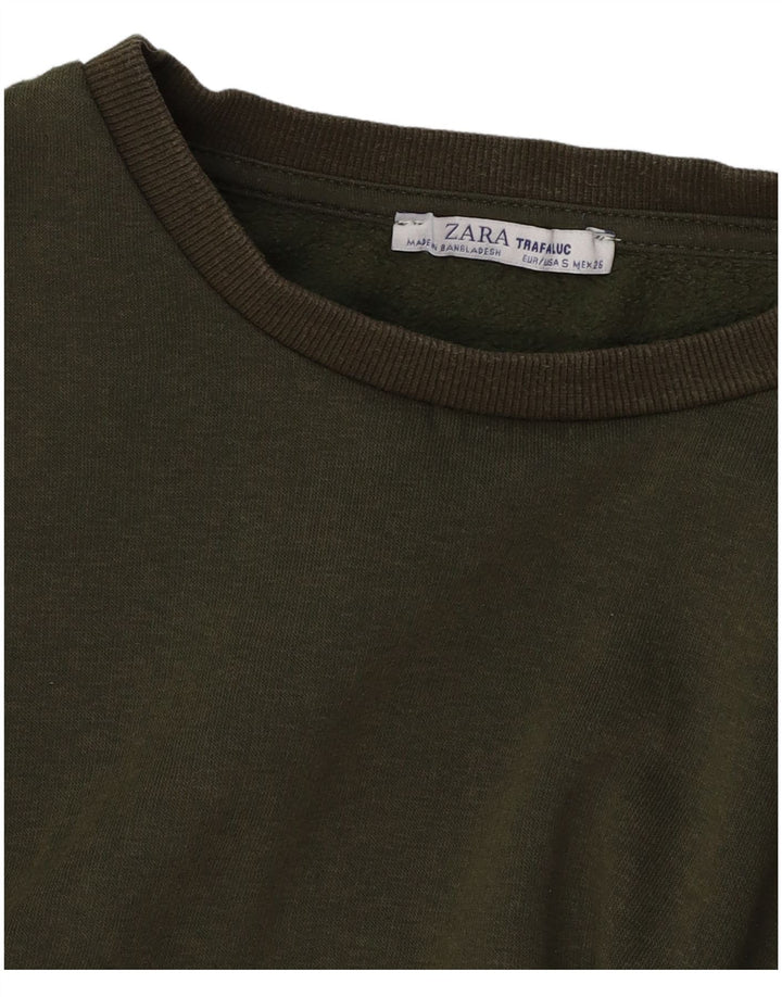ZARA Womens Sweatshirt Jumper UK 10 Small Khaki Cotton