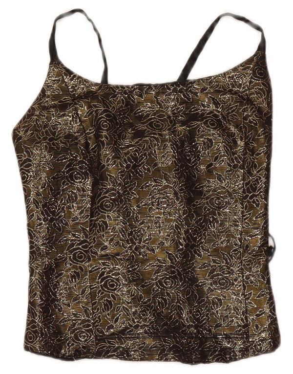 Vintage mujeres crop corsé top US 2 XS Khaki Floral