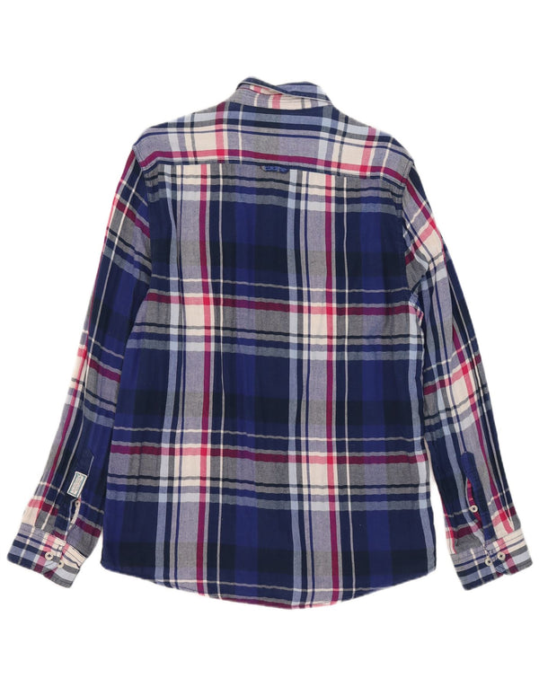 Crew Clothing Camisa de franela de corte entallado para hombre XL Algodón a cuadros azul