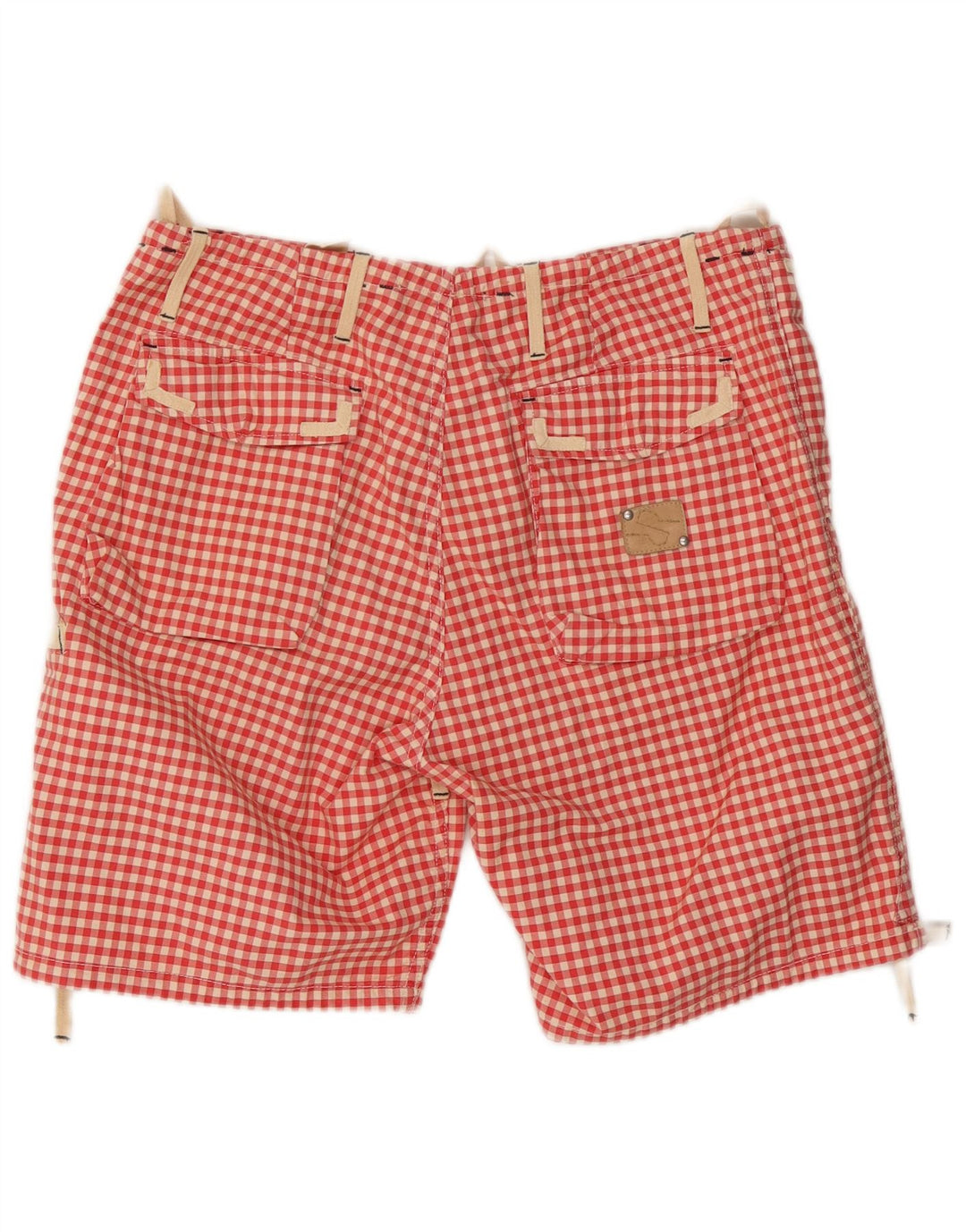 Vintage hombres cargo pantalones cortos W34 algodón rojo grande Gingham