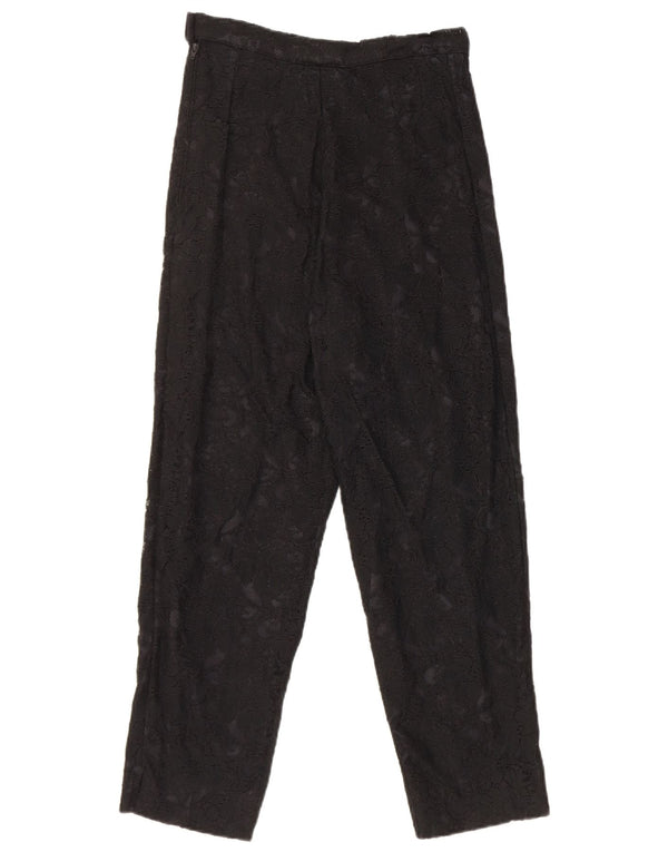 Pantalones casuales de encaje de cintura alta para mujer vintage W25 L25 negro floral