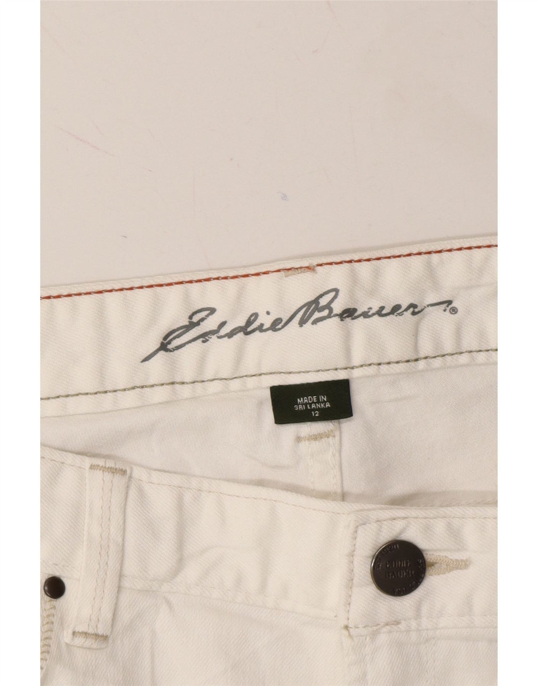 EDDIE BAUER Womens Slightly Curvy Denim Shorts US 12 Large W34  White Vintage Eddie Bauer and Second-Hand Eddie Bauer from Messina Hembry 