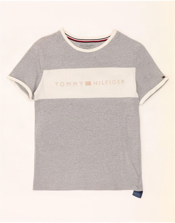 Tommy Hilfiger Camiseta gráfica para hombre Top pequeño de algodón con bloques de color gris
