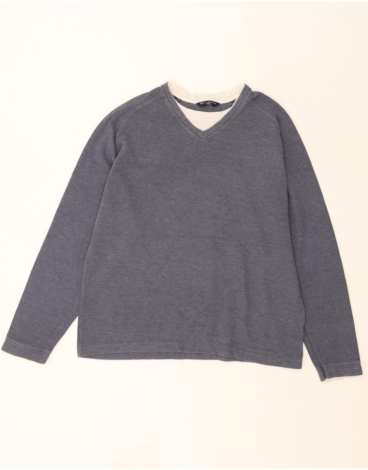 Marks & Spencer Hombre Blue Harbor Sudadera Jumper Grande Azul Marino Algodón