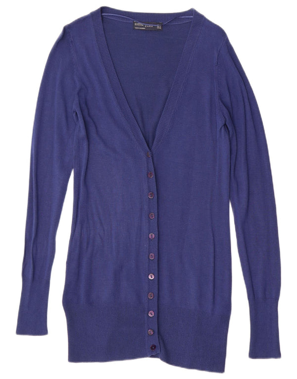 ZARA Womens Longline Cardigan Sweater UK 10 Small Navy Blue Viscose