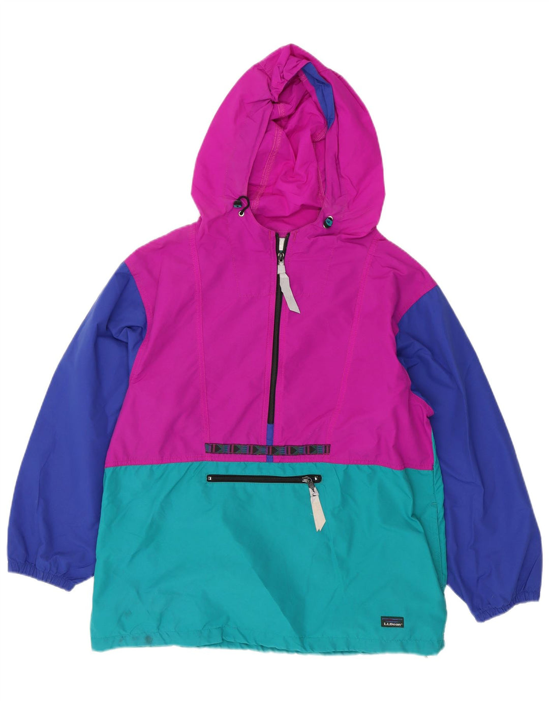 L.L.BEAN Boys Pullover Hooded Rain Jacket 15-16 Years XL  Blue Colourblock