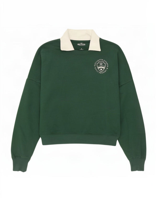 Hollister Mujer Crop Oversize Sudadera Jumper UK 14 Medio Verde Algodón