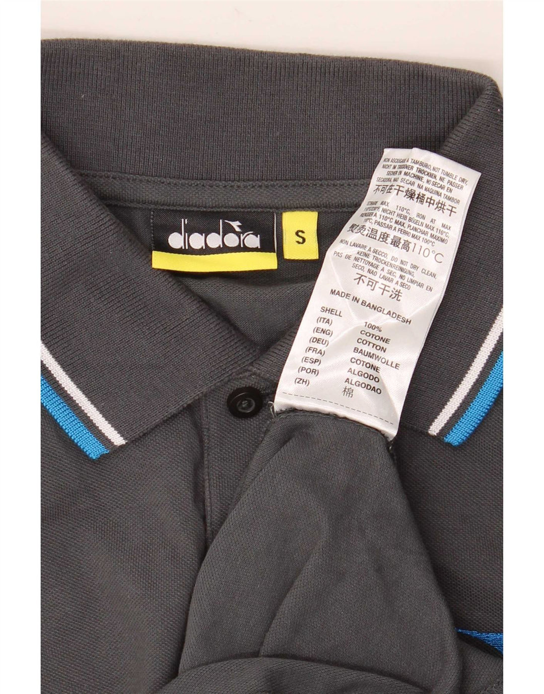 Diadora Polo Hombre De Algodón A Rayas Gris Pequeño