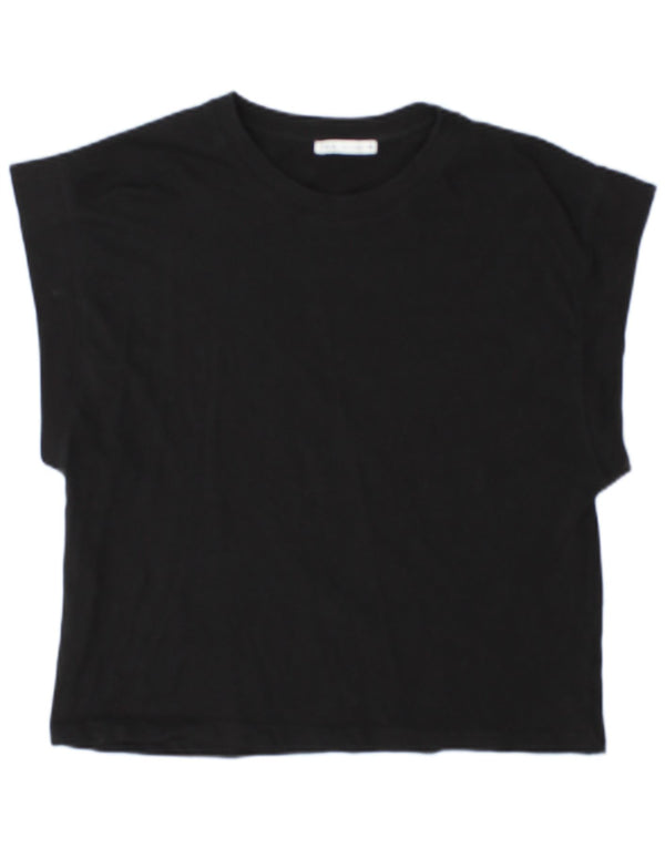 Zara Mujer Camiseta Top UK 44 Mediano Negro