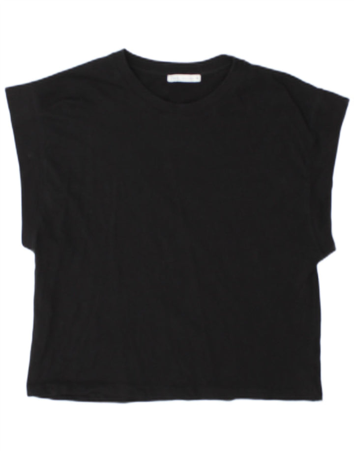 Zara Mujer Camiseta Top UK 44 Mediano Negro