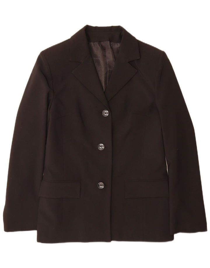 Vintage mujer 3 botones Blazer chaqueta IT 46 poliéster negro grande