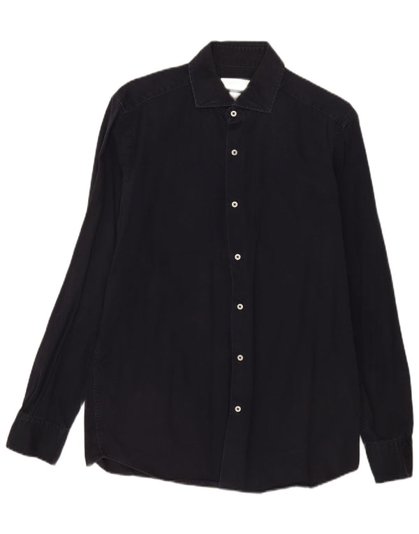 Camisa Massimo Dutti Hombre Mediana Azul Marino Algodón Classic