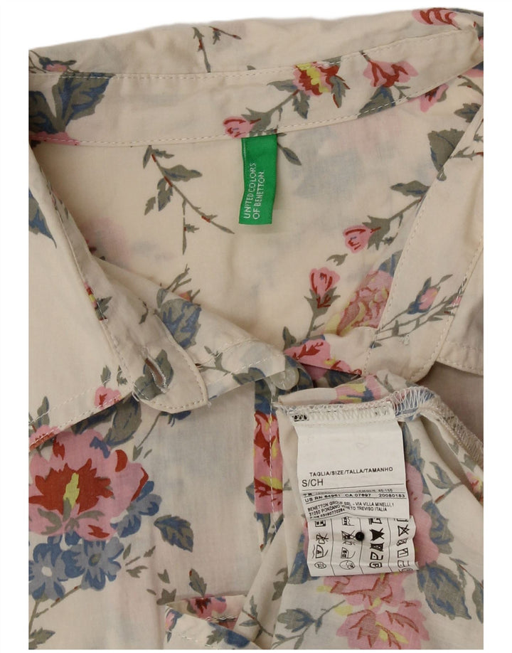 Camisa Benetton Mujer ES 40 Pequeña Blanco Roto Floral